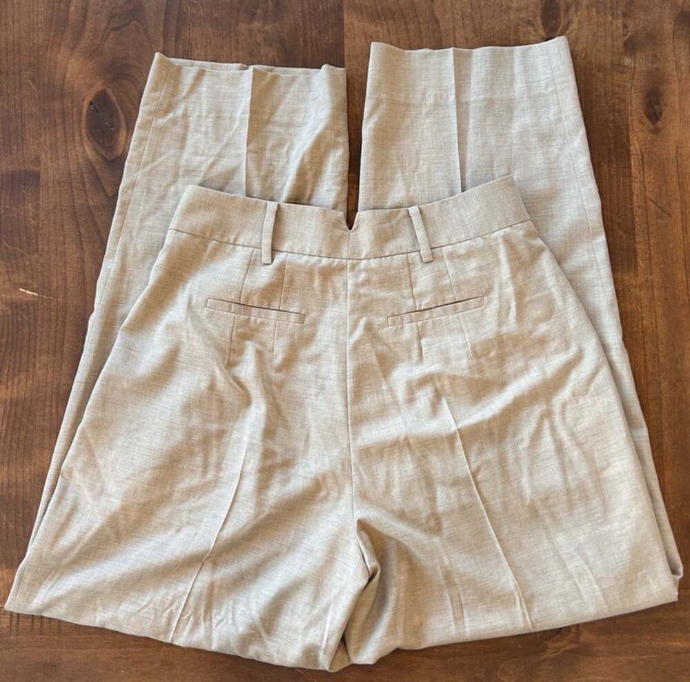 The Frankie Shop Wool Blend Pleated Tailored Trousers Beige Medium - Picture 7 of 8
